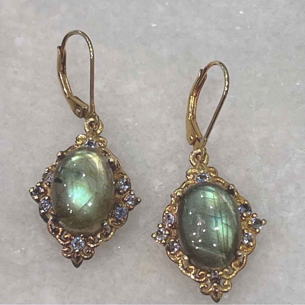 Malagasy Labradorite Catalina Iolite YG Sterling Silver Lever Back Earri… - Picture 9 of 15